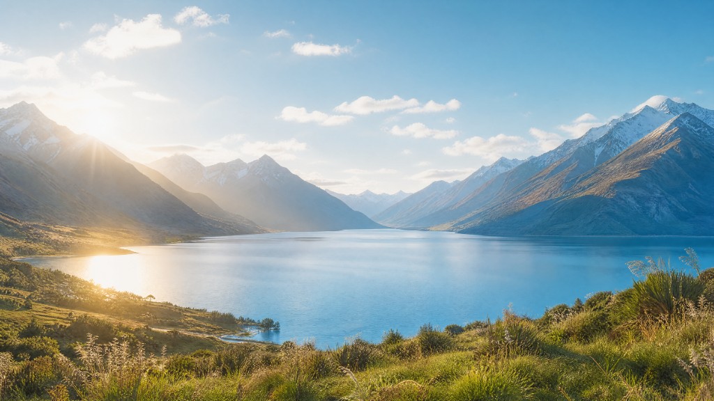 New Zealand lake and mountains at sunrise